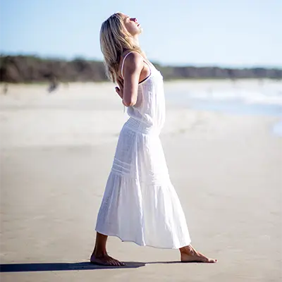 Franziska walking on beach